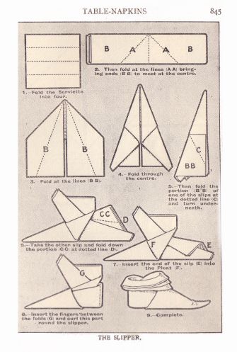 beeton napkin folding illustration slipper
