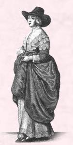 hollar woman wide hat and looped skirt 1640s