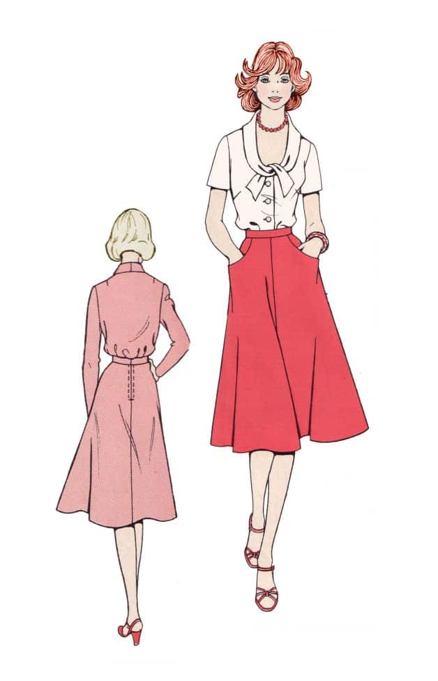 red plain 1970s skirt