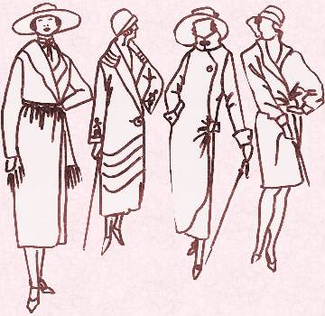 1920s drawing of wrap over coat fashion history