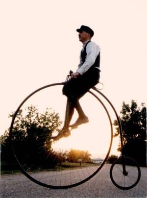 Victorian fashion costume history man on penny farthing