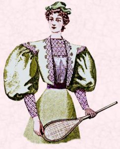 Picture of victorian lady in tennis dress. Costume fashion history
