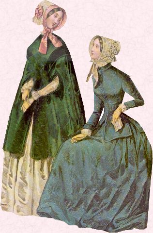 Slimmer fitting sleeves of plainer, more streamlined early Victorian fashion dress of 1838