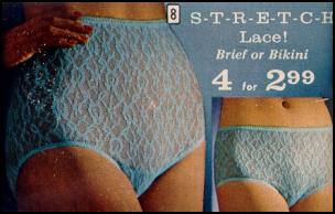 Vintage White Pettipants Panties with Blue Lace, Acetate size 7, 1960s