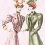 Picture of fashion plate of two women in tailored clothes. Edwardian fashion history and costume history.