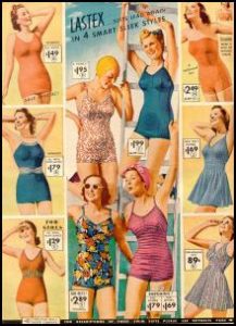 1930s 1940s Swimsuits, playsuits, swimming costumes.