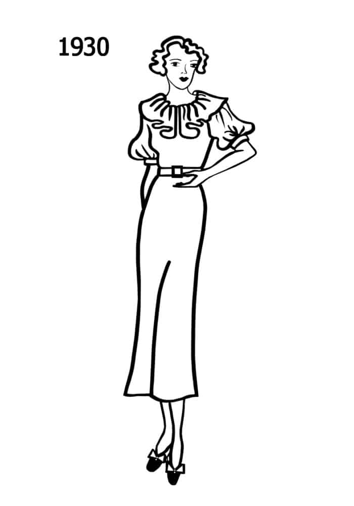 1930 dress with neck ruff silhouettes
