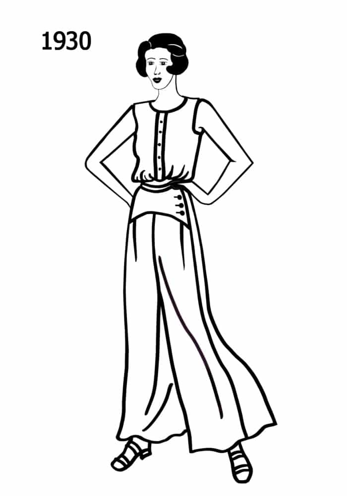 1930 top trousers dress silhouettes
