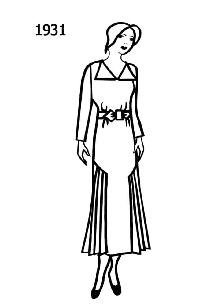 1931 dress pleats silhouettes