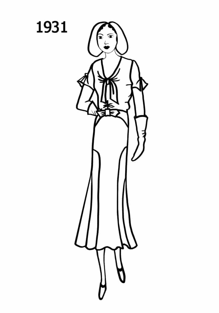 1931 dress with glove silhouettes