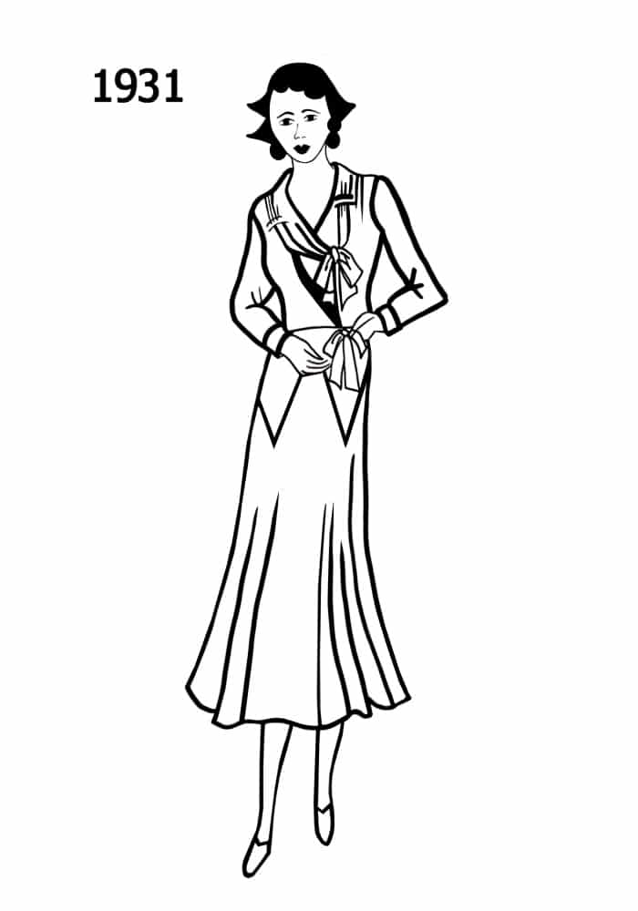 1931dress v point silhouettes