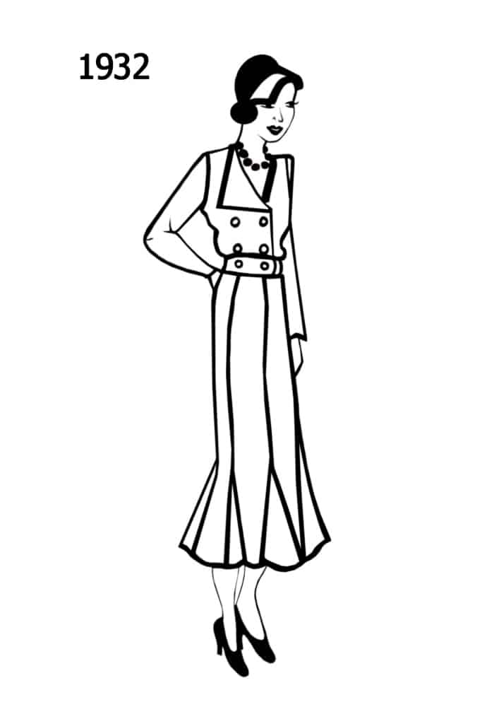 1932 dress godets silhouettes