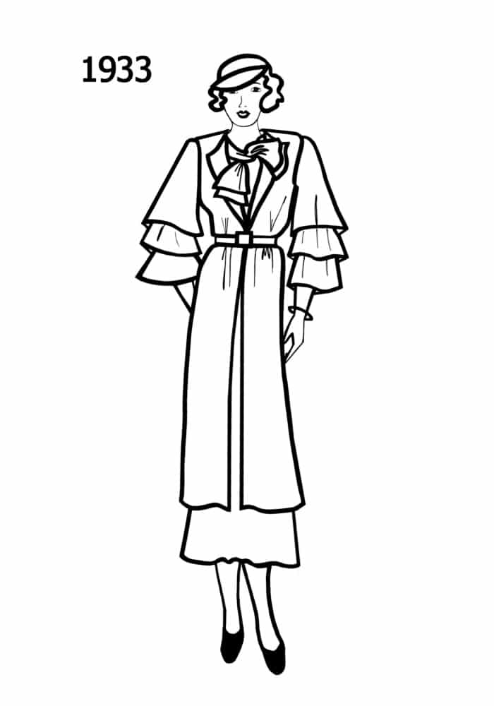 1933 dress coat ruffle silhouettes