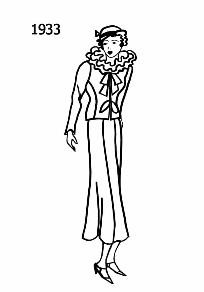 1933 suit ruff neck silhouettes