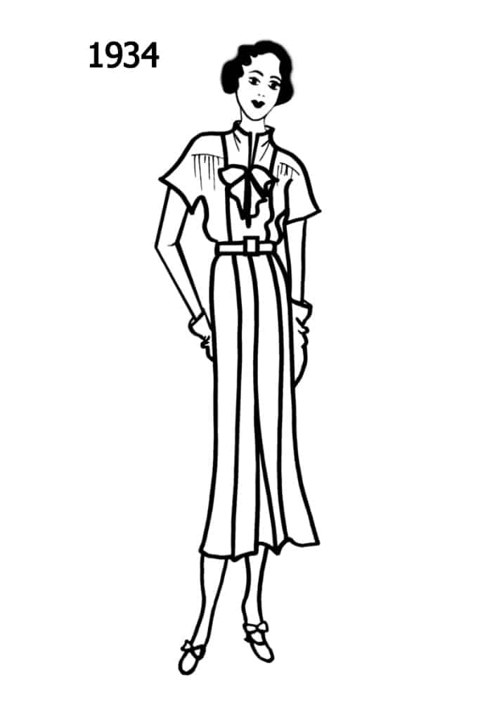 1934 dress shoulders silhouettes