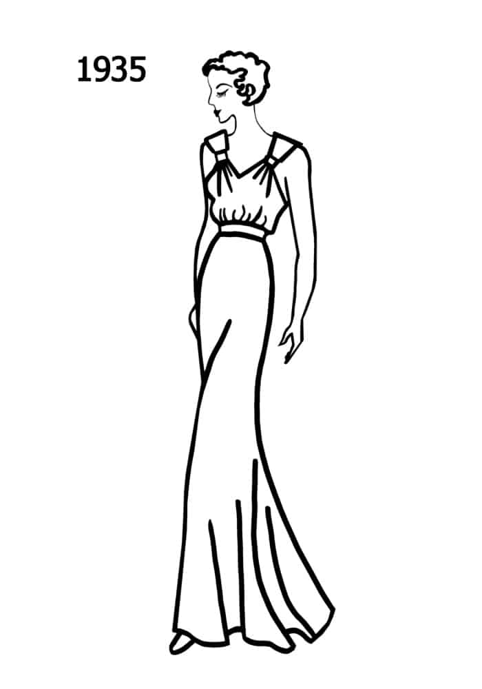 1935 dress eve shoulders silhouettes