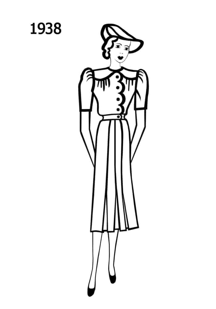 1938 dress scallop silhouettes