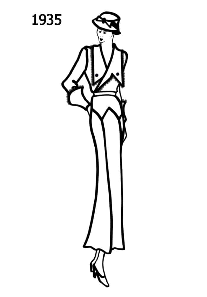 suit ruff neck silhouettes 1935