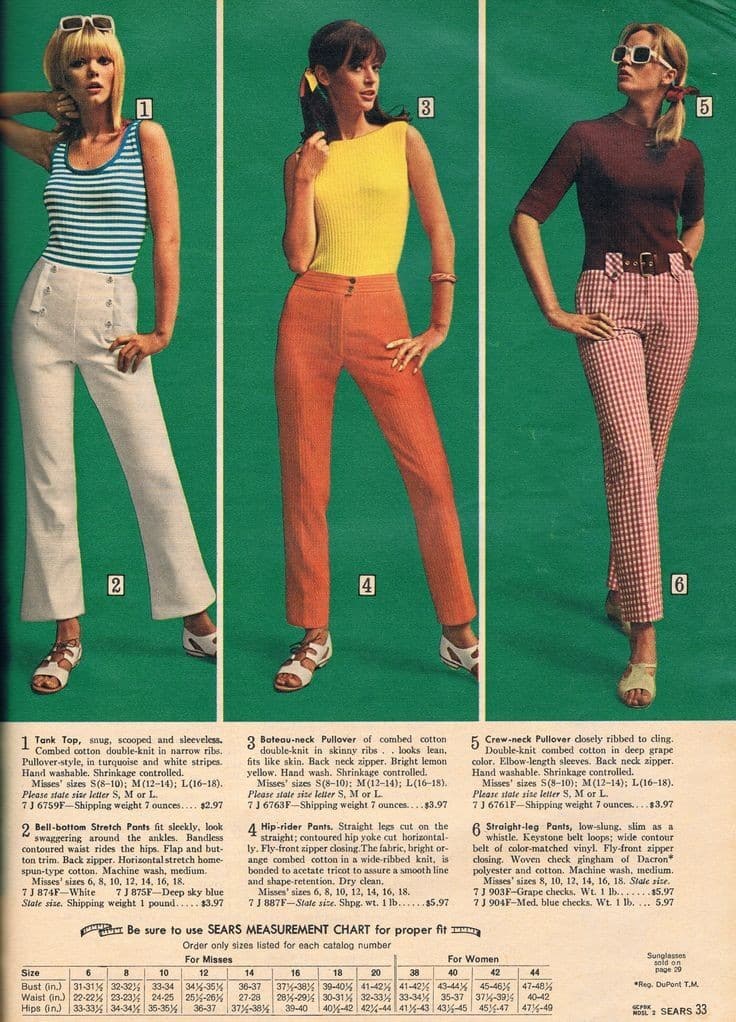 1960s fashion women pants
