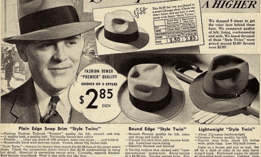 Sears and Roebuck Hat mens fashion 1940s