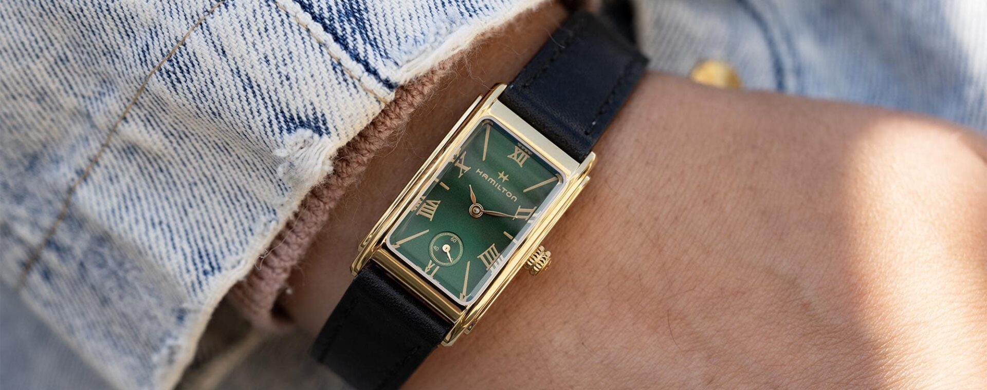 wearing Hamilton green dial