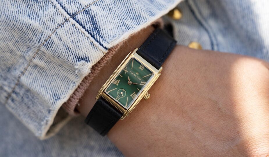 wearing Hamilton green dial